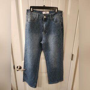 Flying Angel Studded Denim Jeans | Rhinestone Detail Straight Leg